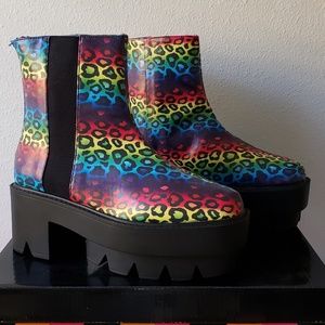 Rainbow Leopard Platform Boots 7.5 EDC, Festival